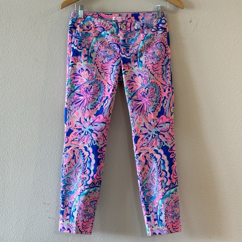 Lilly Pulitzer Kelly Skinny Ankle Pants Drop Me A Lime Paisley Size 00